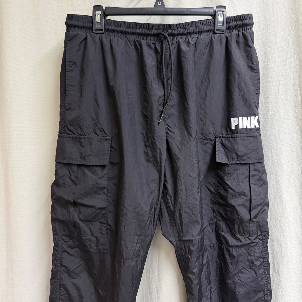 Victoria's Secret PINK Women Black Windbreaker Cargo Jogger Pants Logo Medium - Picture 2 of 6